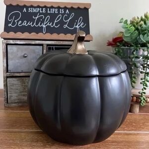 New Black Boho Farmhouse Ceramic Pumpkin Canister With Gold Stem